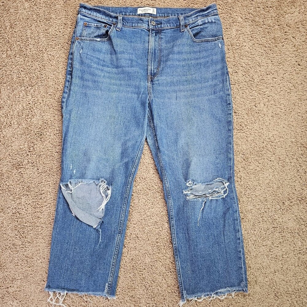 Abercrombie & Fitch Ankle Straight Jeans Womens 33 / 16s High Rise Distressed